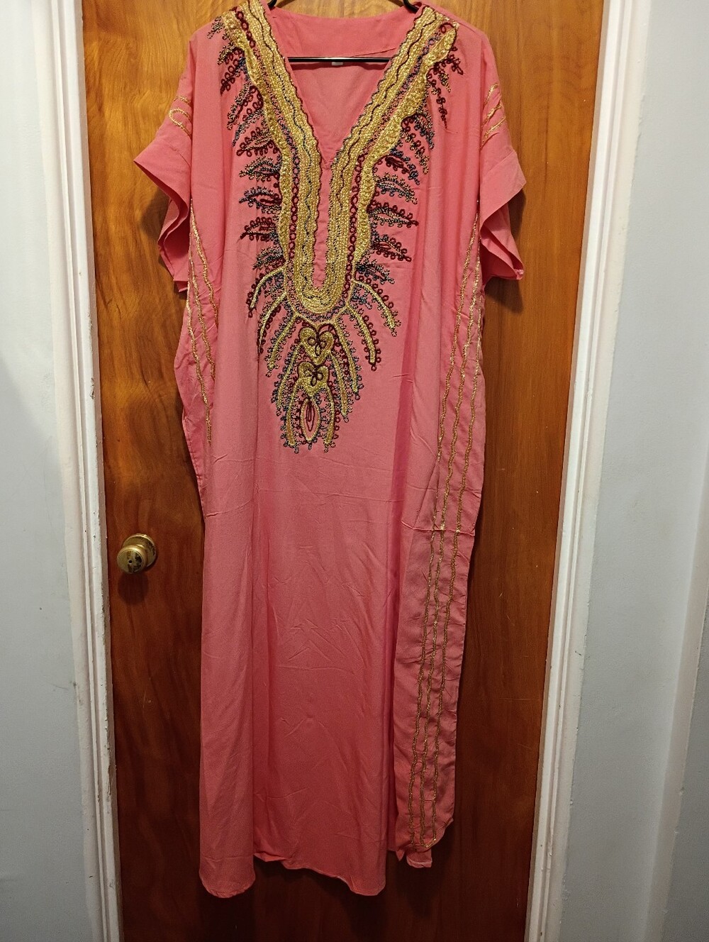 Women’s Coral Embroidered Kaftan Dress